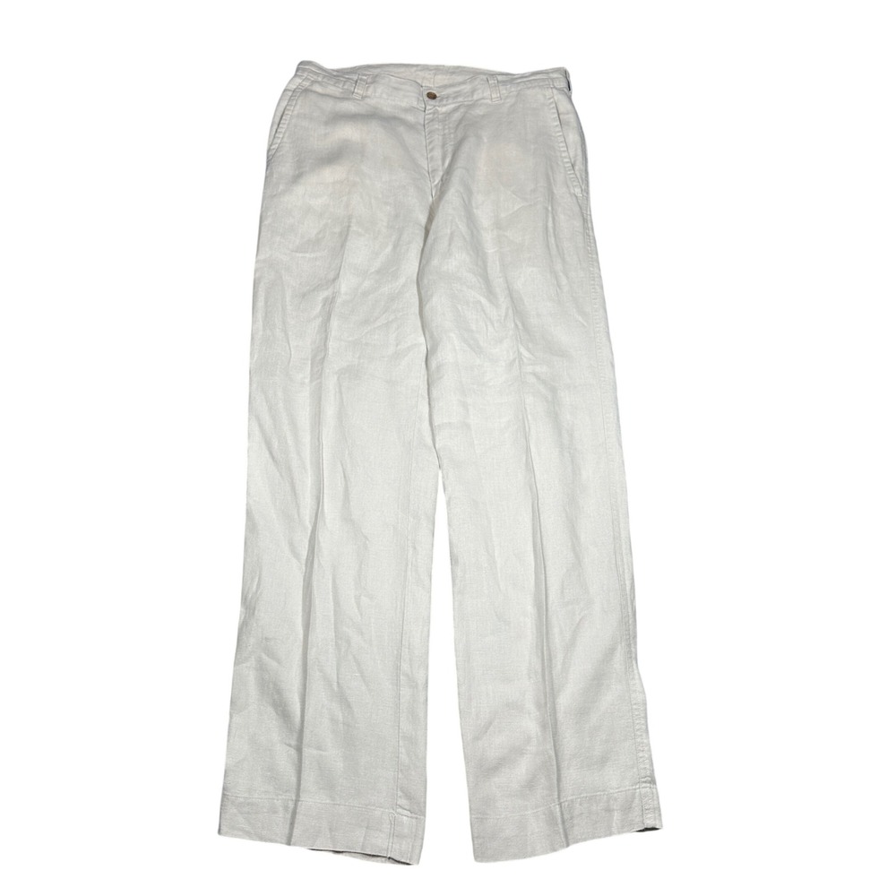 Jos A Bank Men *33x31 Linen Trousers Beige Oatmeal Flat Front Straight Leg Pants